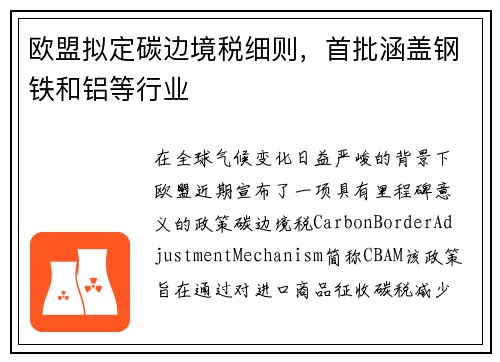 欧盟拟定碳边境税细则，首批涵盖钢铁和铝等行业