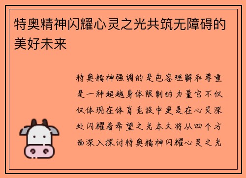 特奥精神闪耀心灵之光共筑无障碍的美好未来
