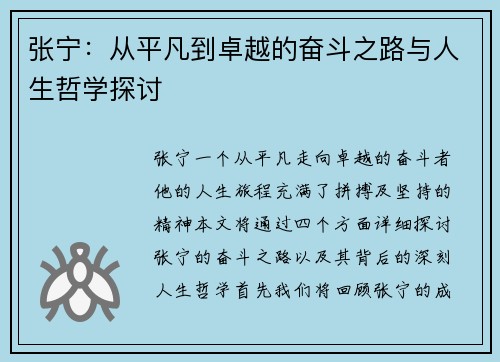 张宁：从平凡到卓越的奋斗之路与人生哲学探讨
