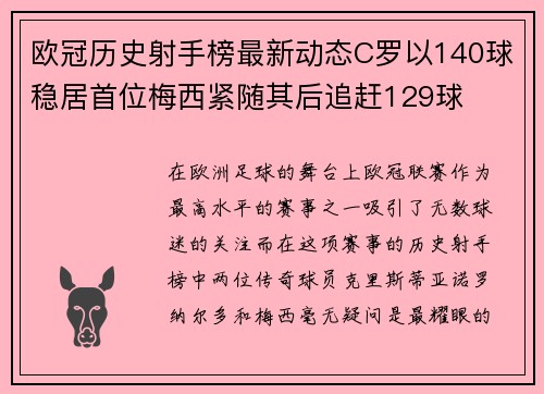 欧冠历史射手榜最新动态C罗以140球稳居首位梅西紧随其后追赶129球