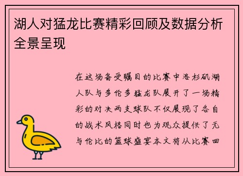 湖人对猛龙比赛精彩回顾及数据分析全景呈现