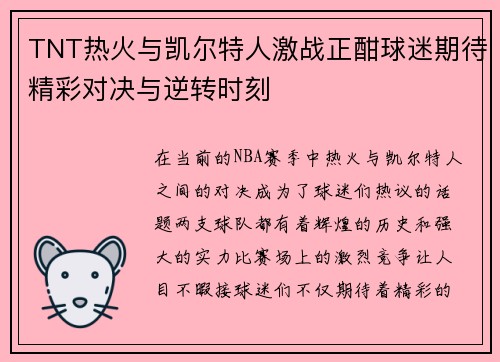 TNT热火与凯尔特人激战正酣球迷期待精彩对决与逆转时刻