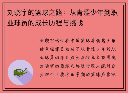 刘晓宇的篮球之路：从青涩少年到职业球员的成长历程与挑战