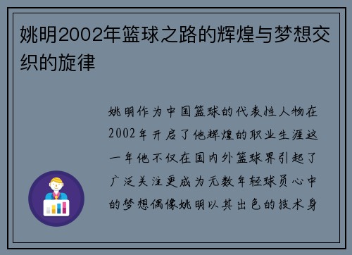 姚明2002年篮球之路的辉煌与梦想交织的旋律